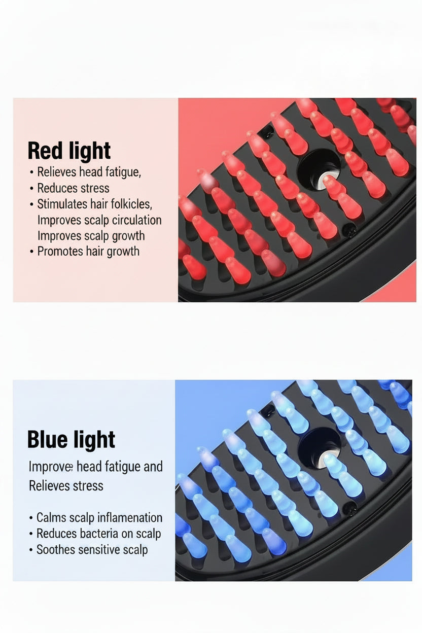 Electric Spray Massage Comb,Scalp Massager,Micro Current Head Meridian Massager anti Hair Loss Physiotherapy Apparatus Red and Blue Light Nourishing Scalp