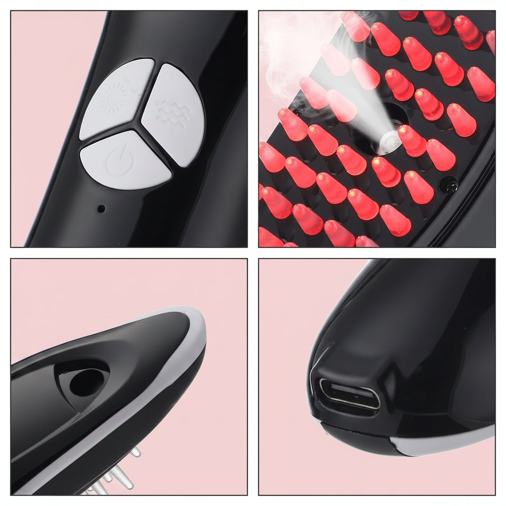 Electric Spray Massage Comb,Scalp Massager,Micro Current Head Meridian Massager anti Hair Loss Physiotherapy Apparatus Red and Blue Light Nourishing Scalp